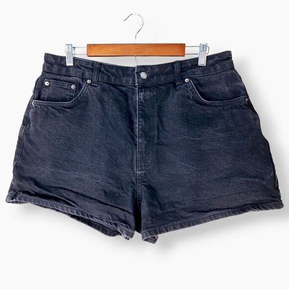 ASOS Design Black High Waist Denim Jean Shorts Sz 14 - Picture 1 of 9